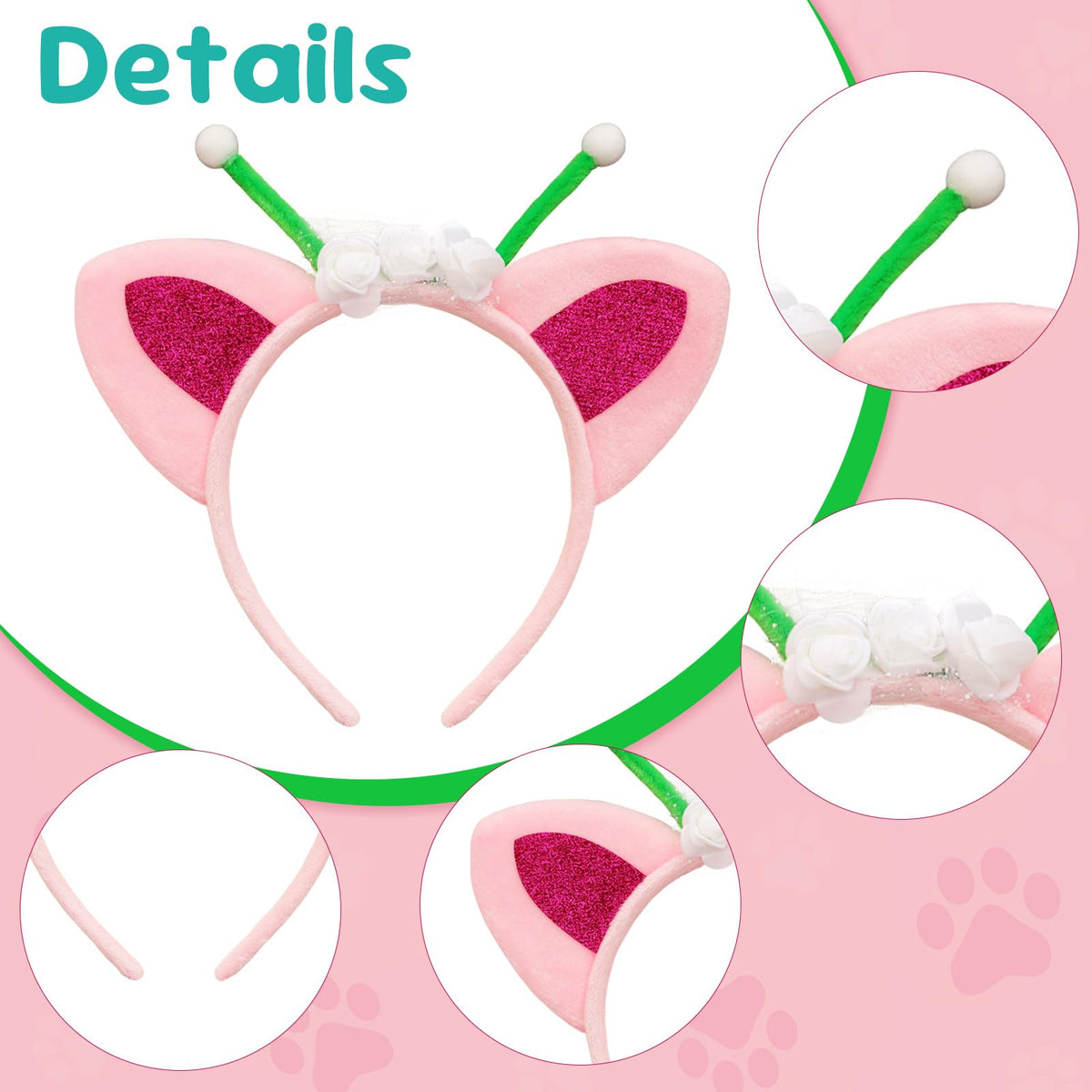 Bgfhna single headband detail showing glitter ears and secure stitching