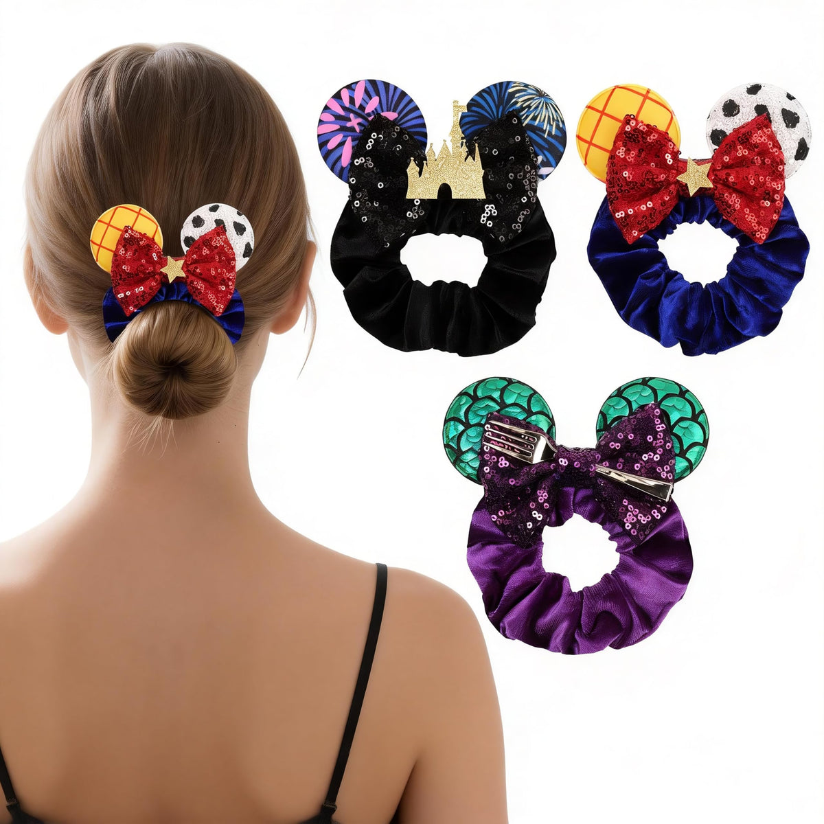 bianbaistar three-scrunchies front packaging shows all designs and easy storage benefit