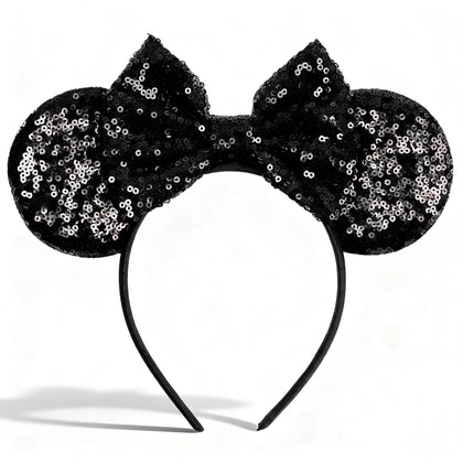 bianbaistar front view black sequin ears showing elegant sparkle and refined silhouette