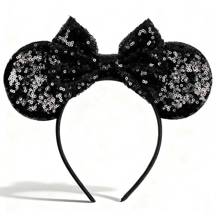 bianbaistar front view black sequin ears showing elegant sparkle and refined silhouette