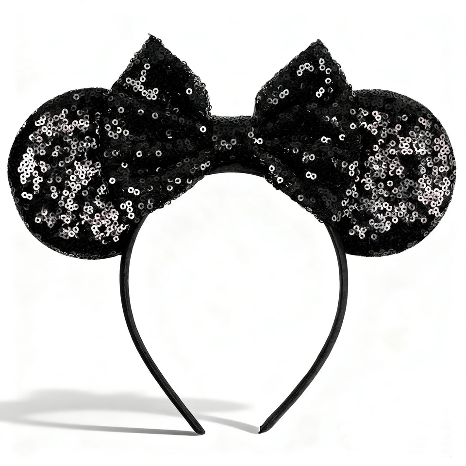 bianbaistar front view black sequin ears showing elegant sparkle and refined silhouette