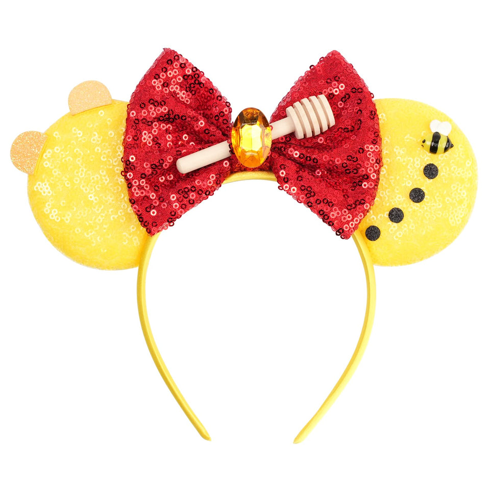 bianbaistar front view showing golden sequin ears and red bow, adds playful sparkle