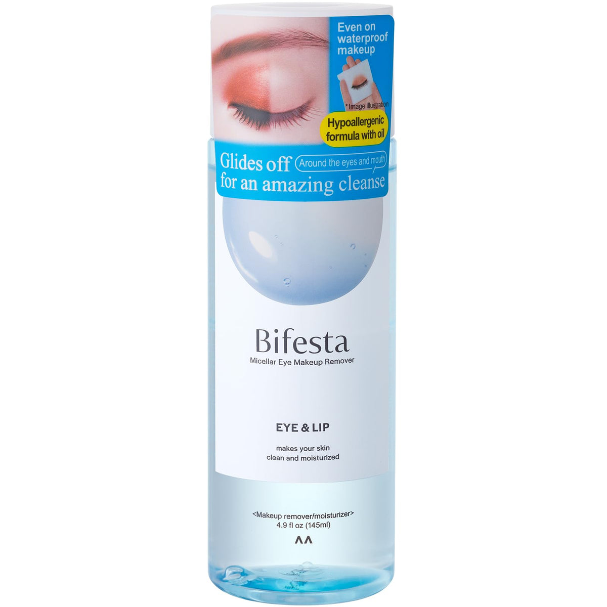 Bifesta dual-layer close-up indicating oil and lotion layers for effective dissolving