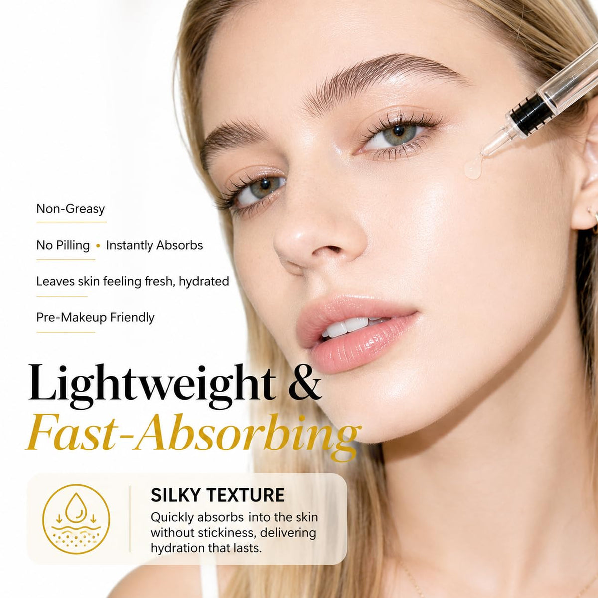 BIGBIO close-up of serum texture highlighting silk-collagen smoothness and quick absorption