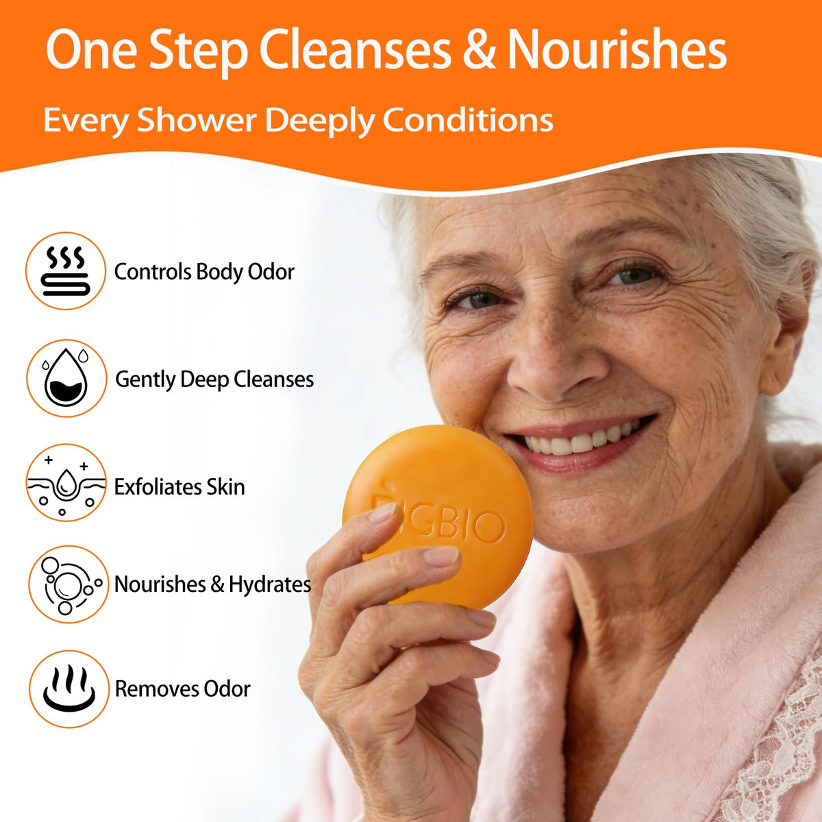BIGBIO persimmon soap close-up texture revealing gentle lather, highlights mild cleanse