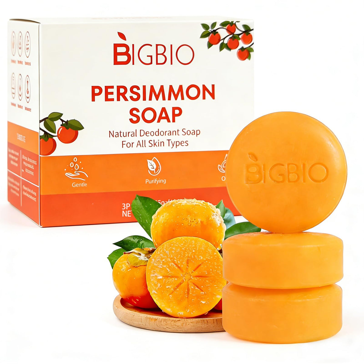 BIGBIO soap front packaging showing three bars and product name, promotes freshness