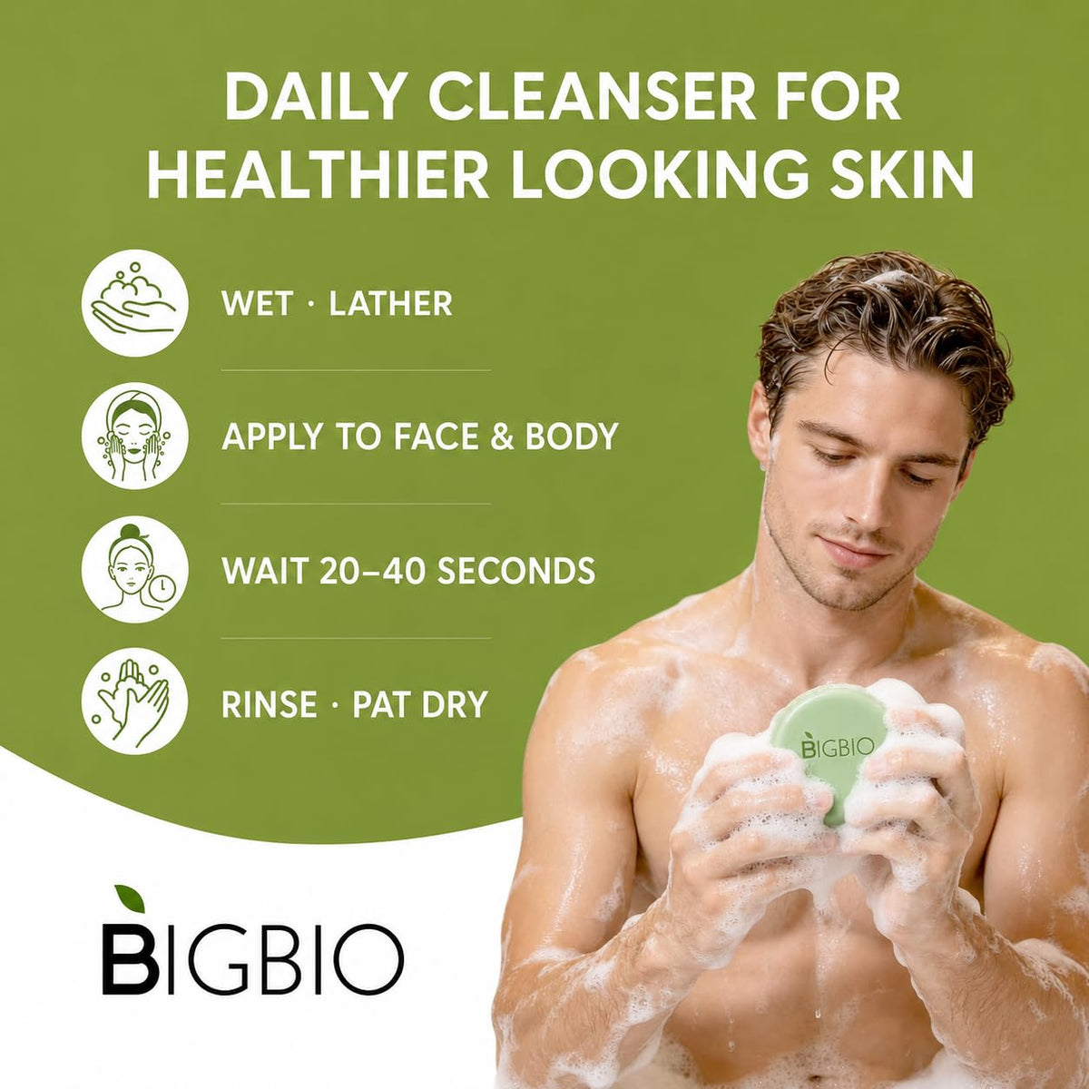 BIGBIO soap bars styled in bathroom to show everyday family use