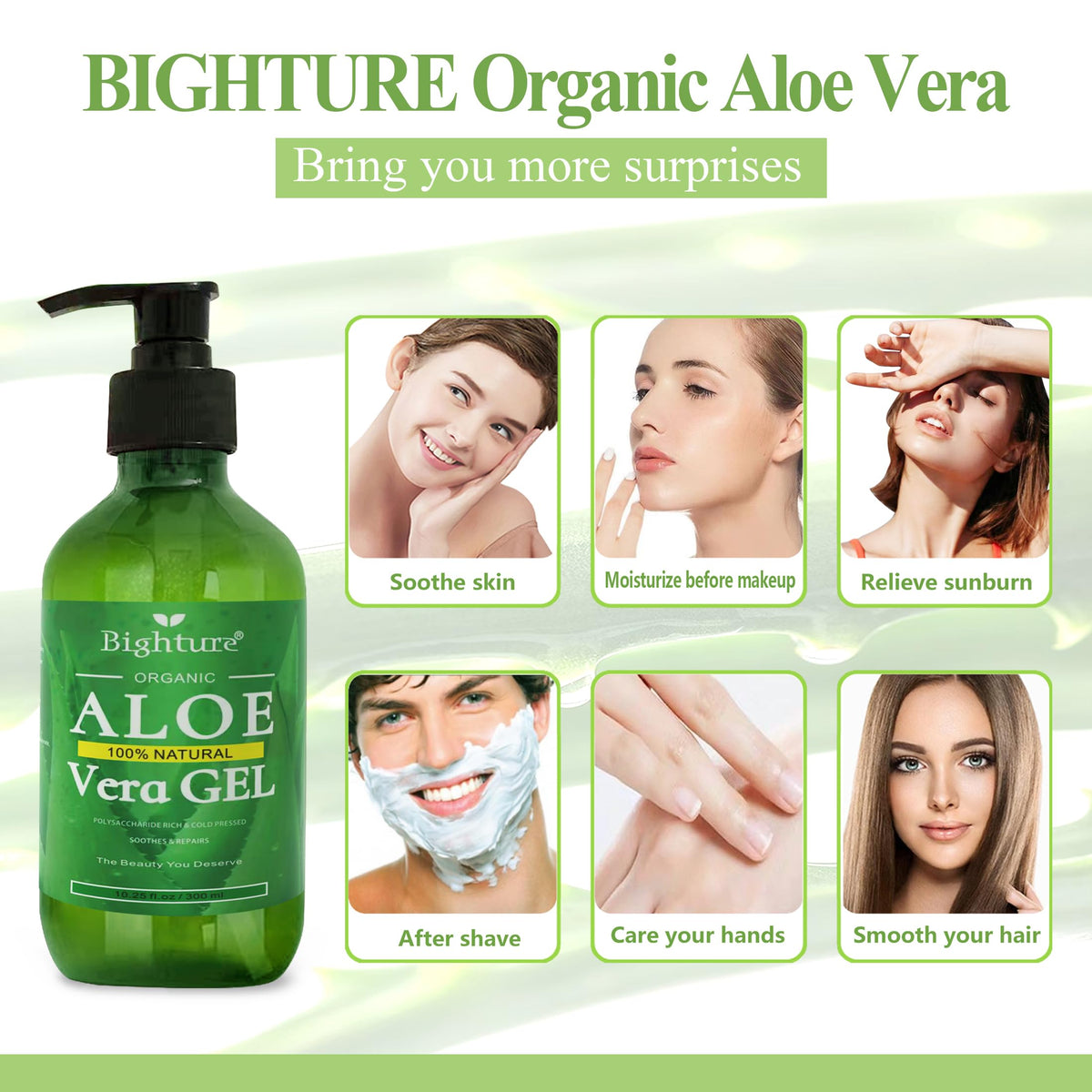 BIGHTURE fresh aloe leaf used to show natural source and purity