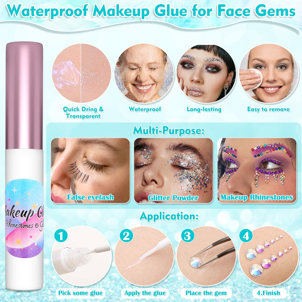 Billbotk colorful eye gems spread displaying varied hues for bold makeup accents