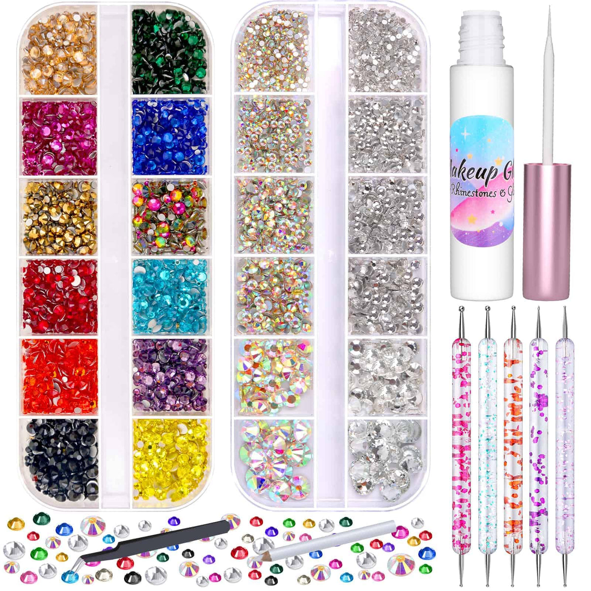 Billbotk front packaging showing full rhinestone kit and included tools for easy styling