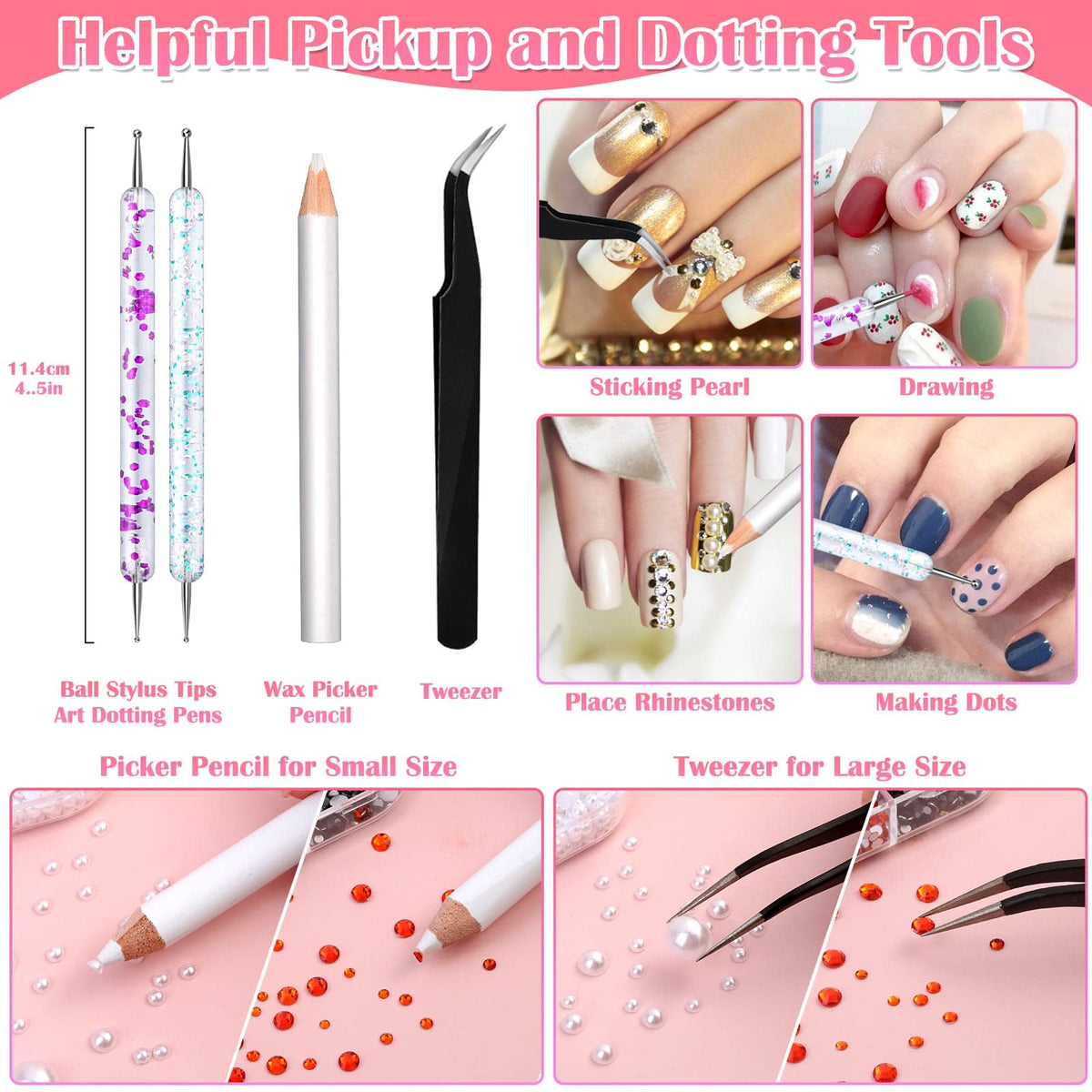 Billbotk application tools including dotting pens and tweezers, enables precise placement