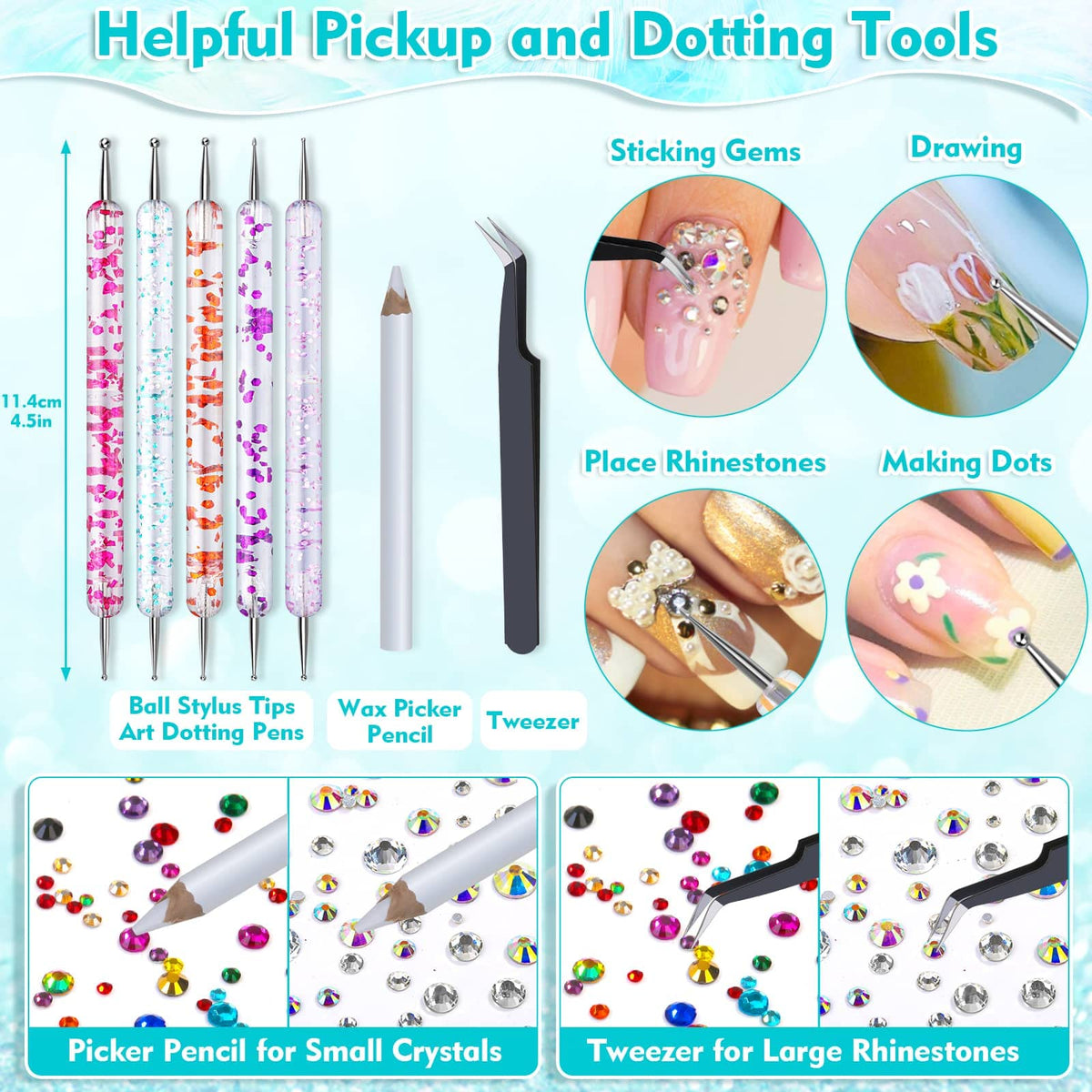Billbotk picker pencil, tweezers and dual-ended dotting pens for precise placement