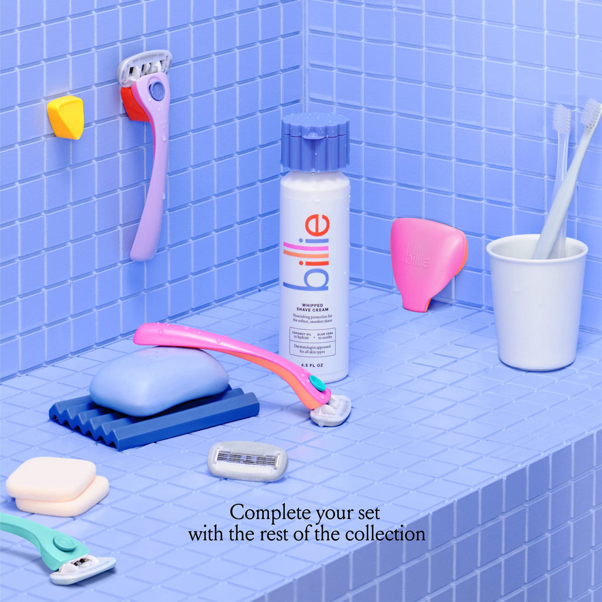 Billie Body Buffer lifestyle bathroom shelf showing organized routine and aesthetic