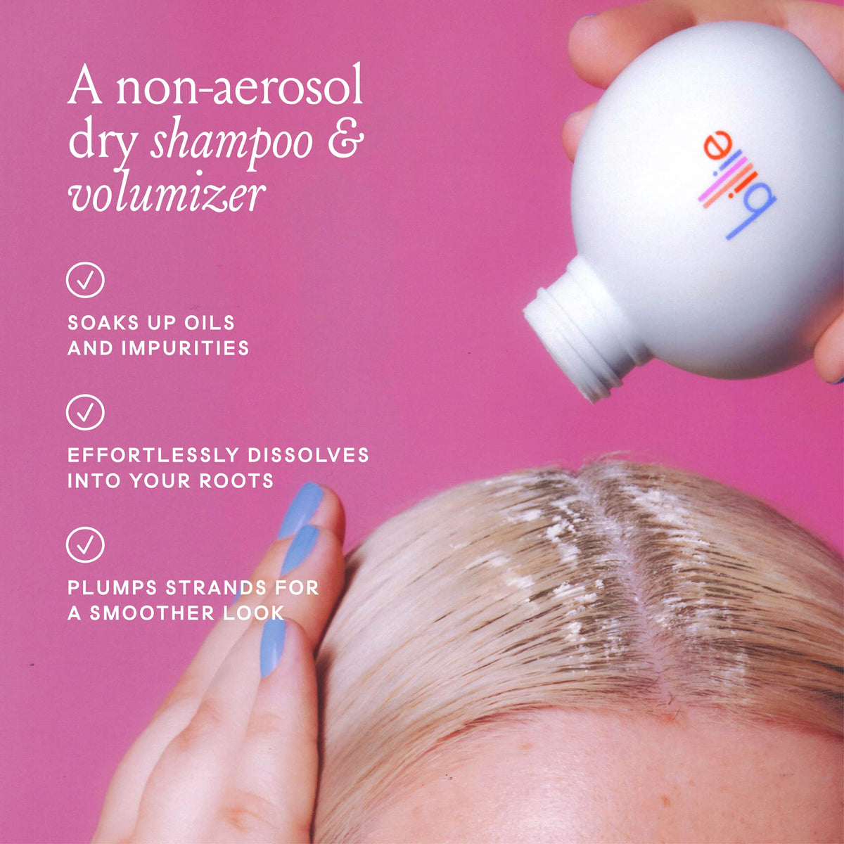 Billie Floof sifter top closeup highlighting controlled non-aerosol application