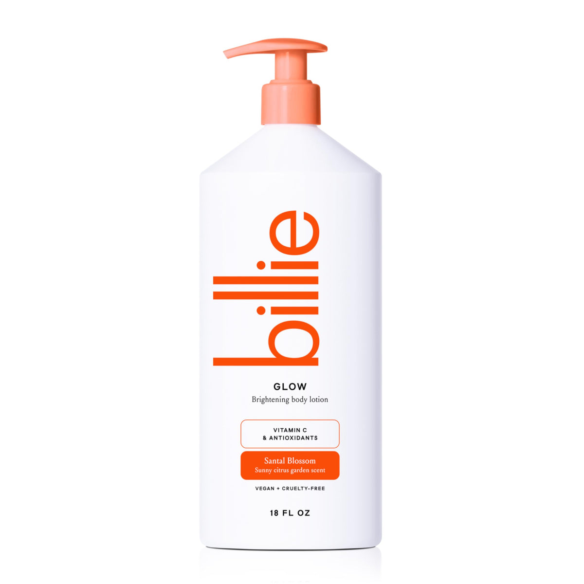 Billie front bottle showing label and citrus-wood scent benefits