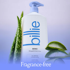 Billie lotion texture on forearm demonstrating non-greasy hydration