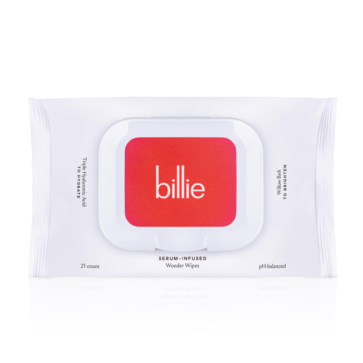 Billie Wonder Wipes front packaging showing benefits and count