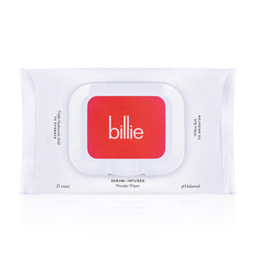 Billie Wonder Wipes front packaging showing benefits and count