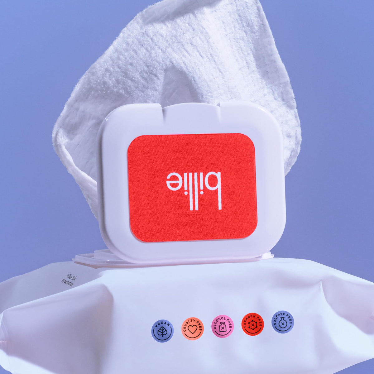 Billie Wonder Wipes wipe with hyaluronic and willow bark callouts