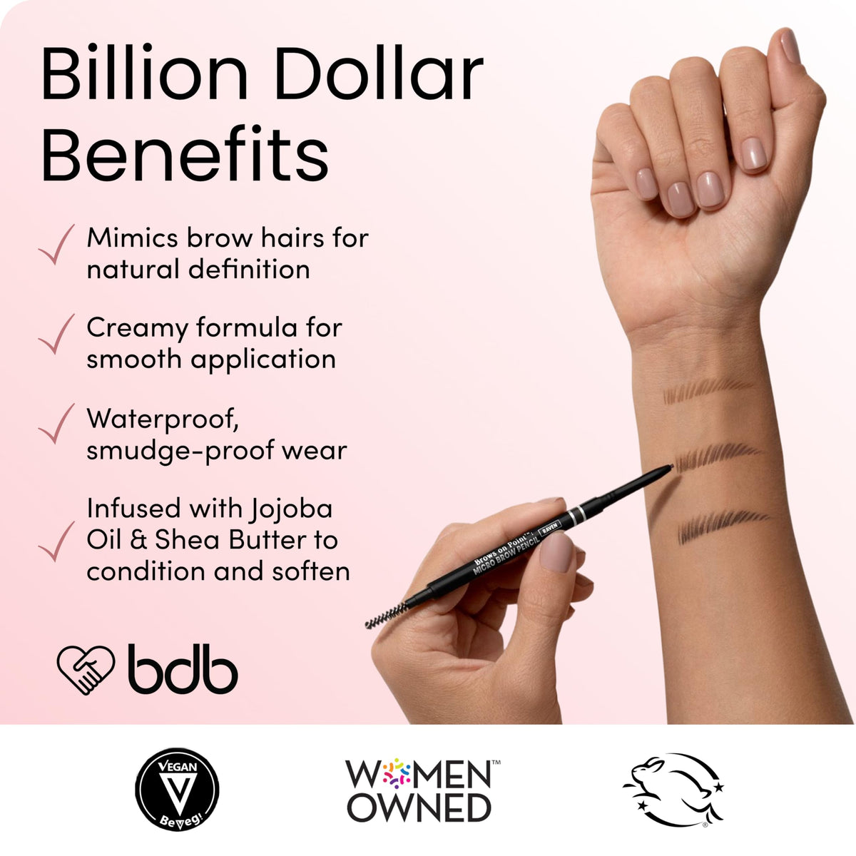 billion dollar brows taupe shade swatch on skin demonstrates natural blending