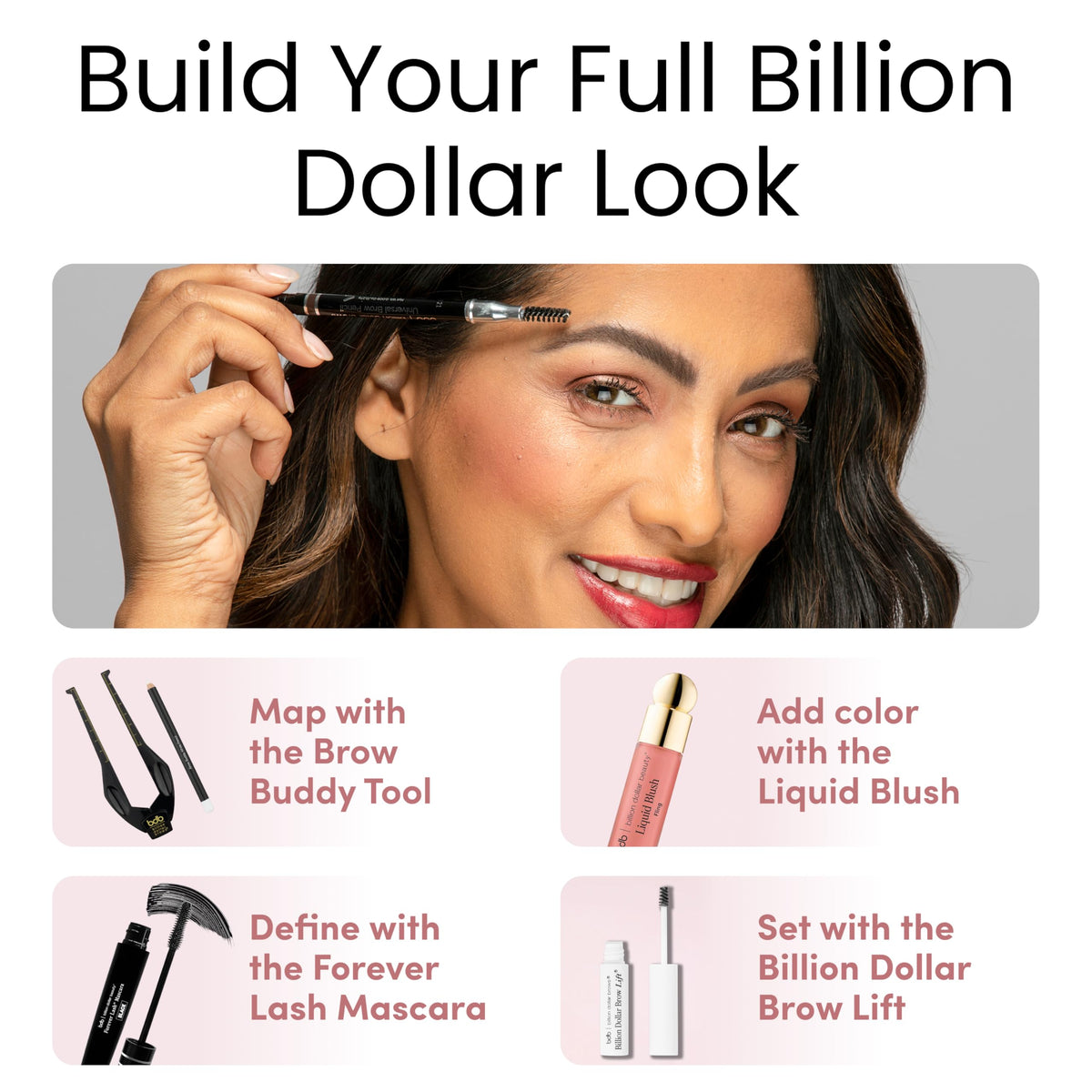 billion dollar brows packaging and ingredients label highlighting vegan cruelty-free