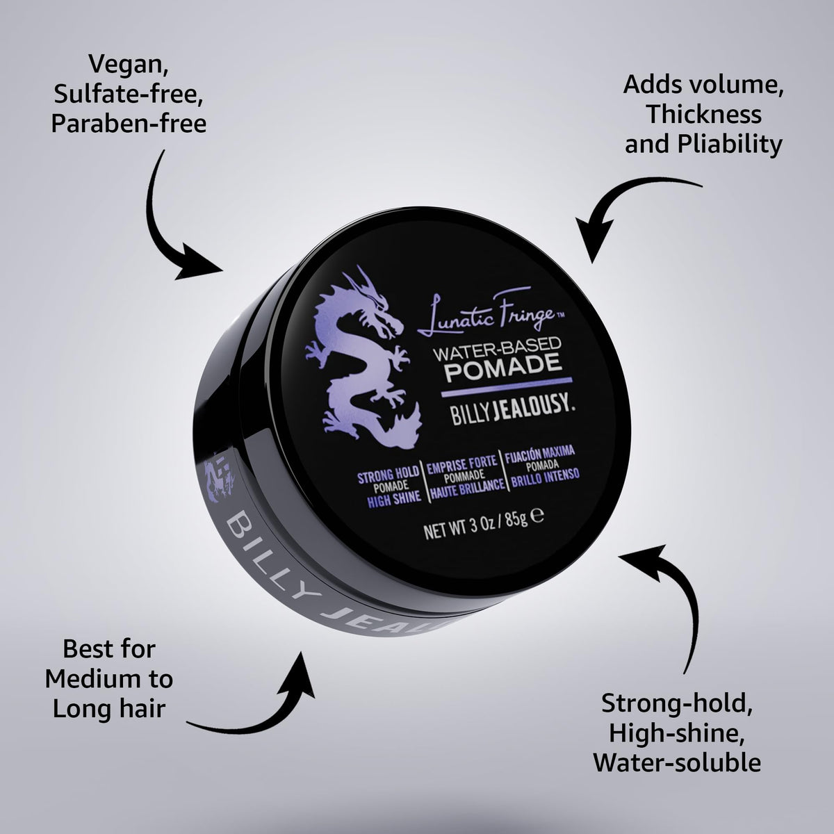 Billy Jealousy styled pompadour demonstrating high-shine hold and volume