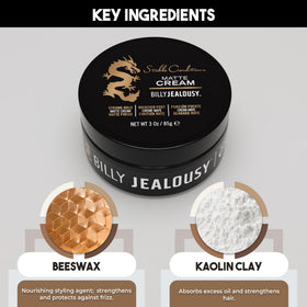 Billy Jealousy open jar revealing creamy matte texture ideal for touchable styling