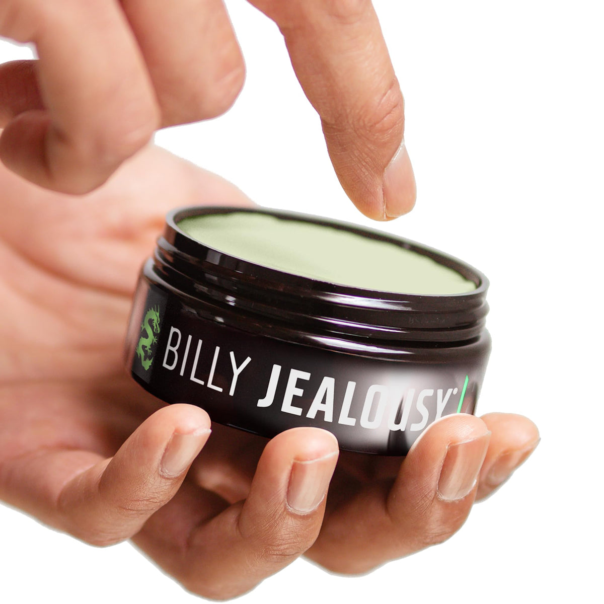 Billy Jealousy in-hair styling action creating a textured pompadour with flexible hold benefit