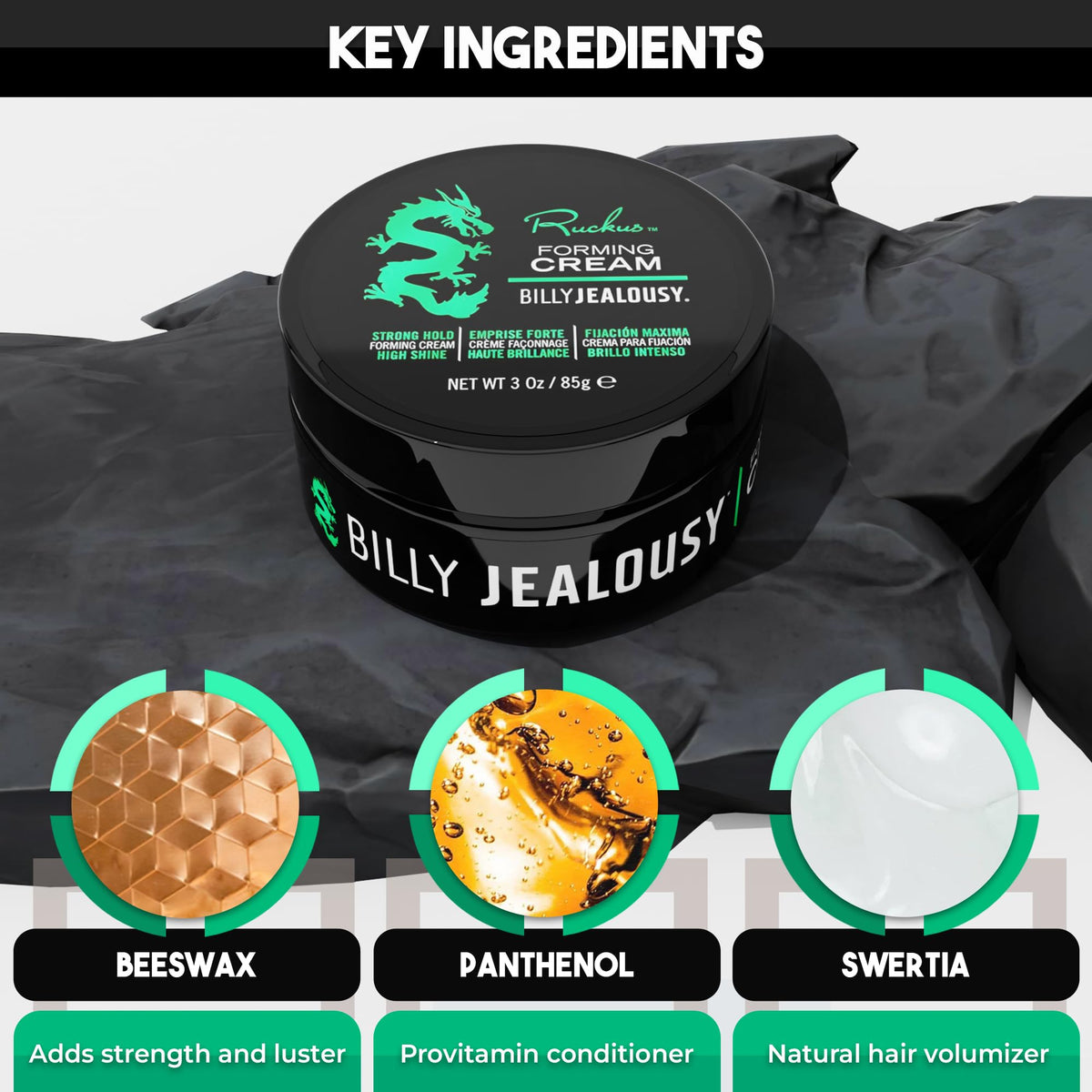 Billy Jealousy cream scooped on fingers to show workable amount and quick warm-up benefit