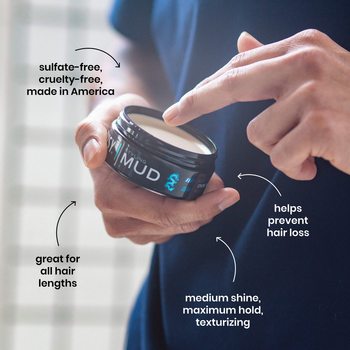 Billy Jealousy mud on hand demonstrating spreadability and quick application