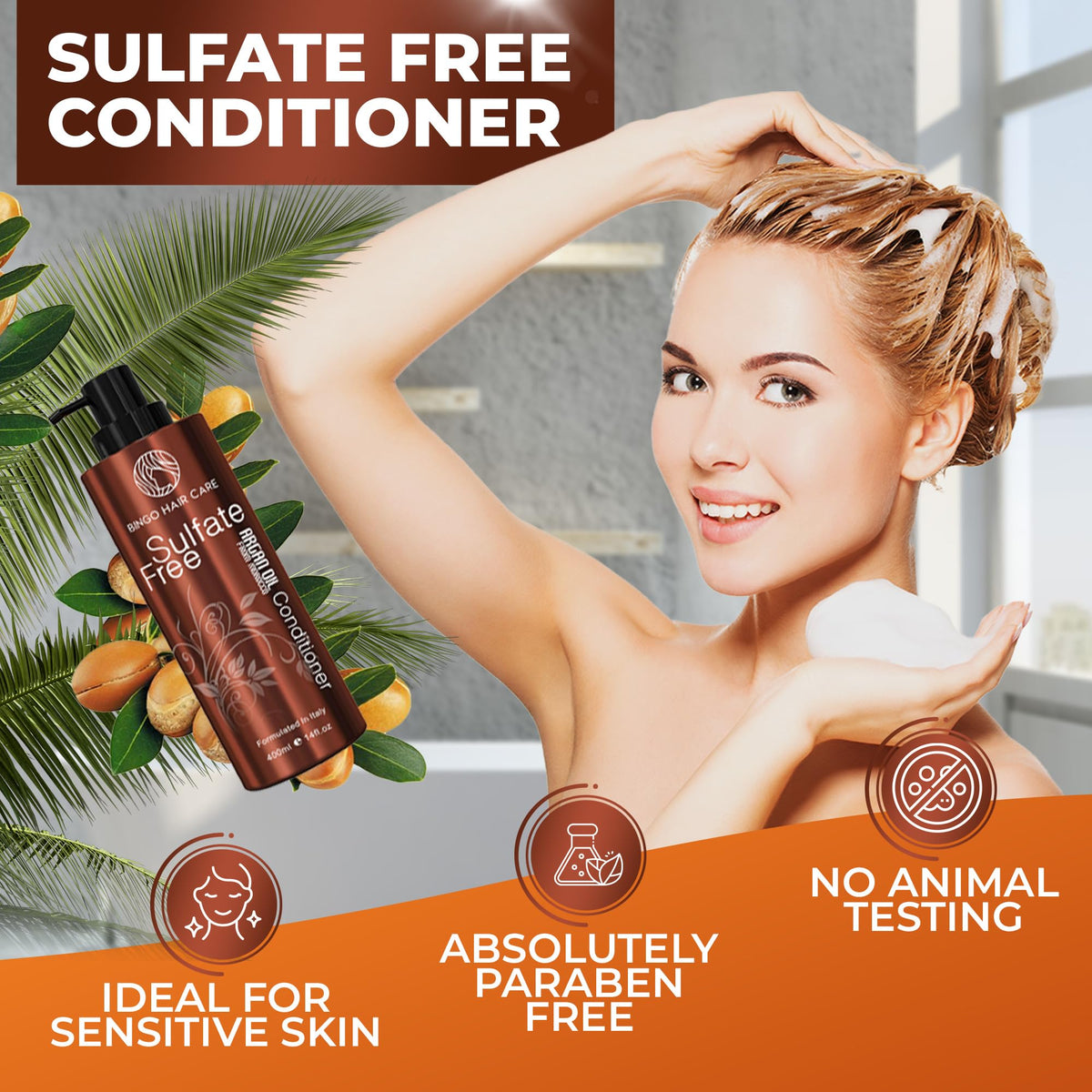 BINGO HAIR CARE pouring conditioner demonstrating easy application and control