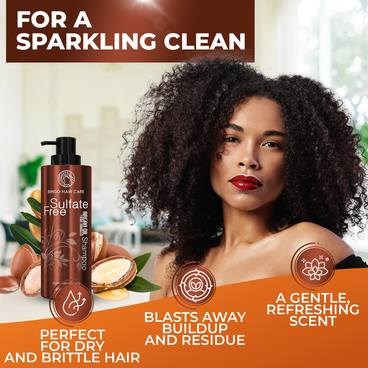 BINGO HAIR CARE argan oil droplet close-up highlighting nourishing lipids