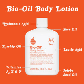 Bio-Oil 8.5 oz bottle next to ruler showing true size benefit