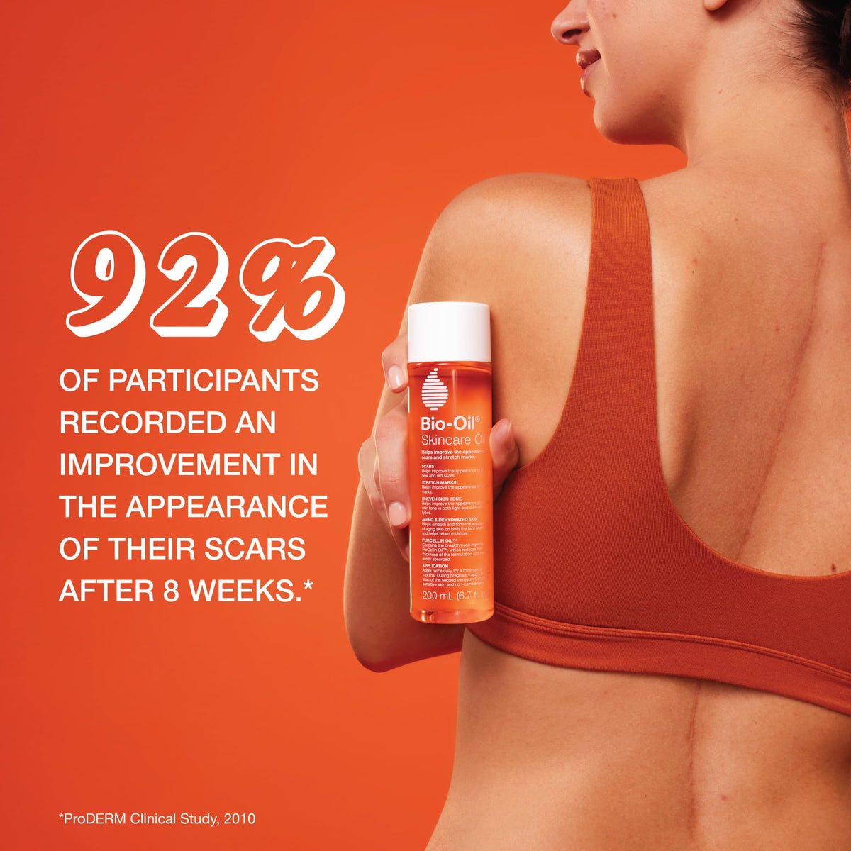 Bio-Oil body lotion pump and label emphasizing high-oil formula for lasting softness