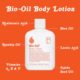 Hand holding Bio-Oil bottle for scale, conveys convenient 5.9 oz size