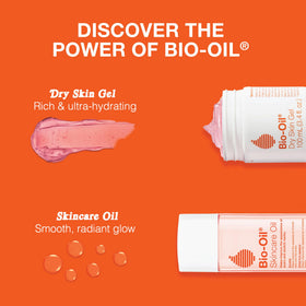 Bio-Oil dry skin gel applied to elbow showing visible hydration improvement