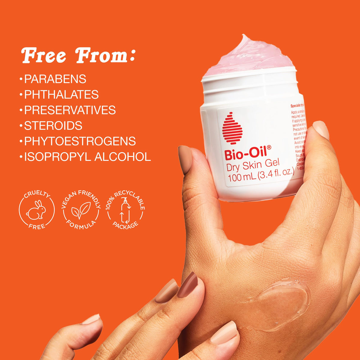 Bio-Oil applied to facial cheek showing gentle, non-greasy finish for skin