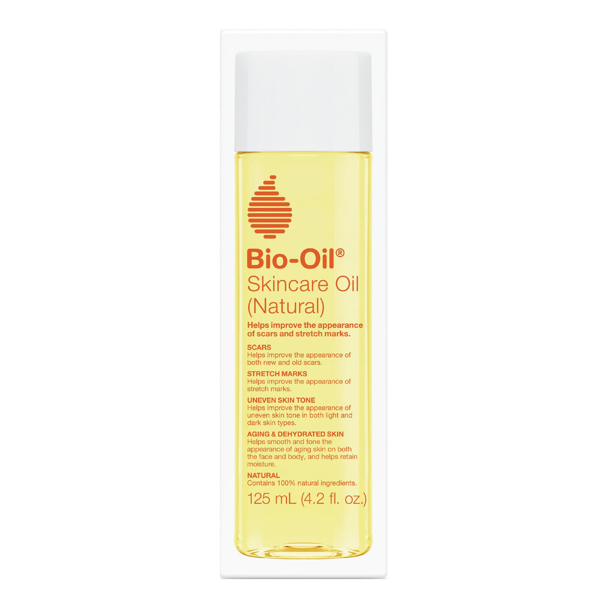 Bio-Oil front packaging showing 4.2 oz bottle and clear formula benefit hydration
