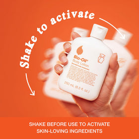 Applying Bio-Oil lotion from pump onto arm, shows fast absorption benefit