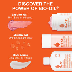 Bio-Oil next to everyday items showing travel-size convenience benefit