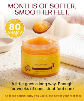 BIOAQUA scrub placed in bathroom setting suggesting relaxing at-home pedicure benefit
