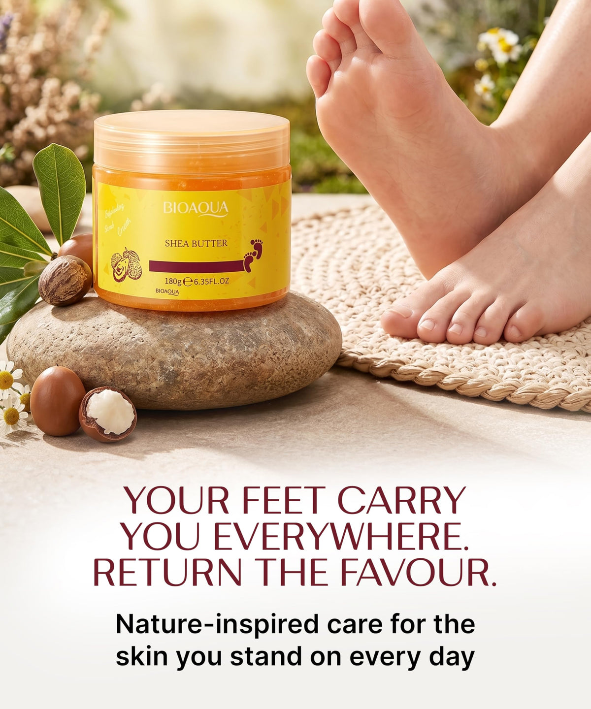 BIOAQUA ingredient label showing shea oil and herbal extracts for gentle conditioning
