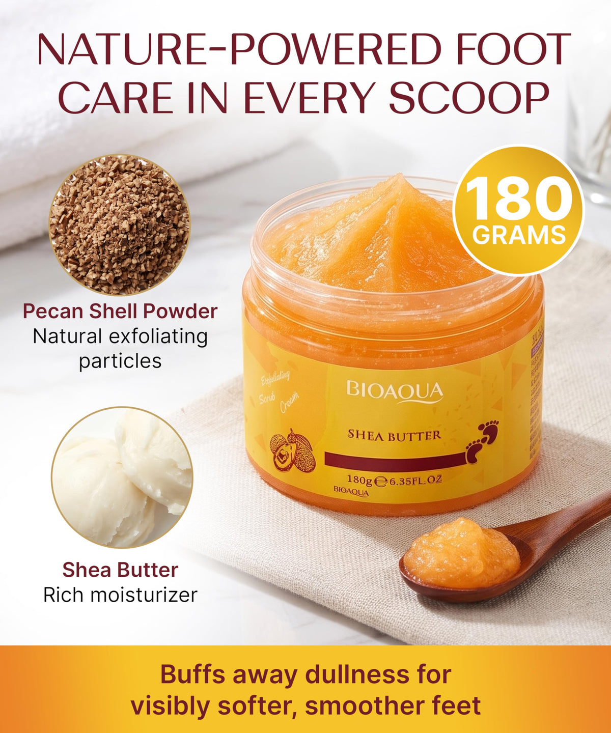 BIOAQUA close-up of creamy scrub texture revealing exfoliating granules and softness