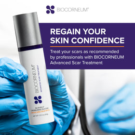 BIOCORNEUM on bathroom counter in daily routine scene suggesting easy morning application benefit