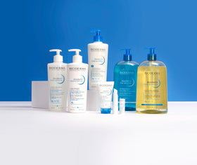 Bioderma atoderm in shower setting showing family-friendly, soothing cleansing routine