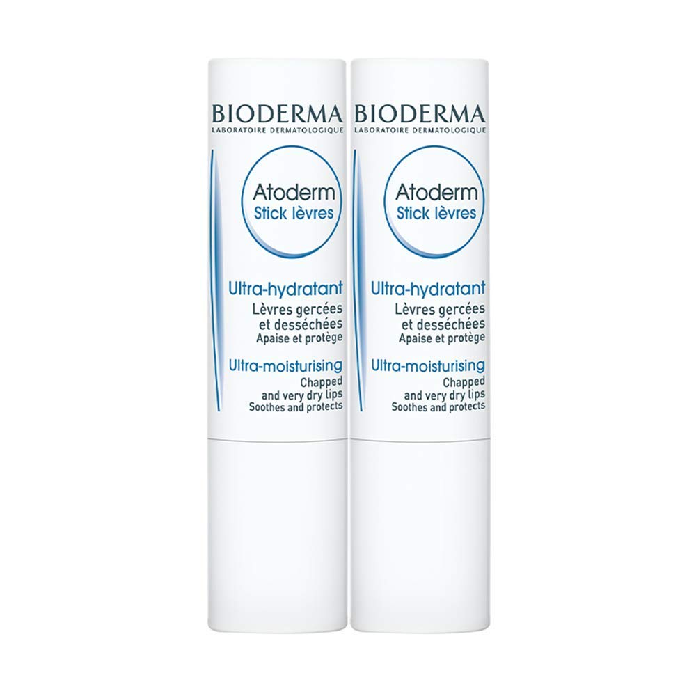 Bioderma Atoderm lip stick front packaging showing compact duo benefits