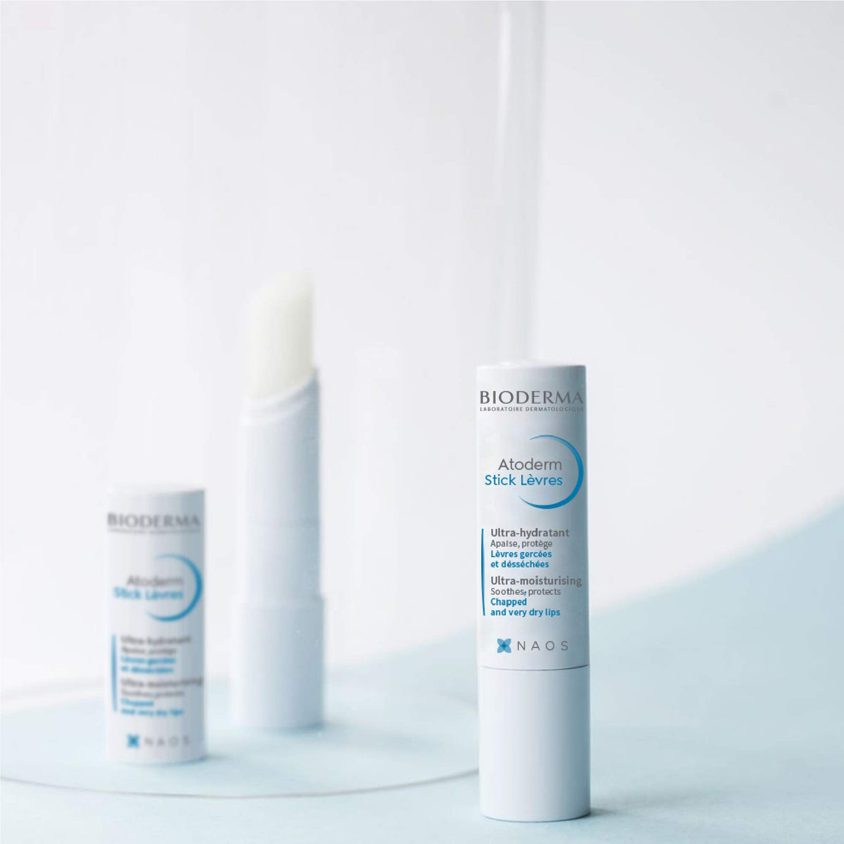 Bioderma Atoderm lip stick label close-up showing gentle, dermatology-driven formula