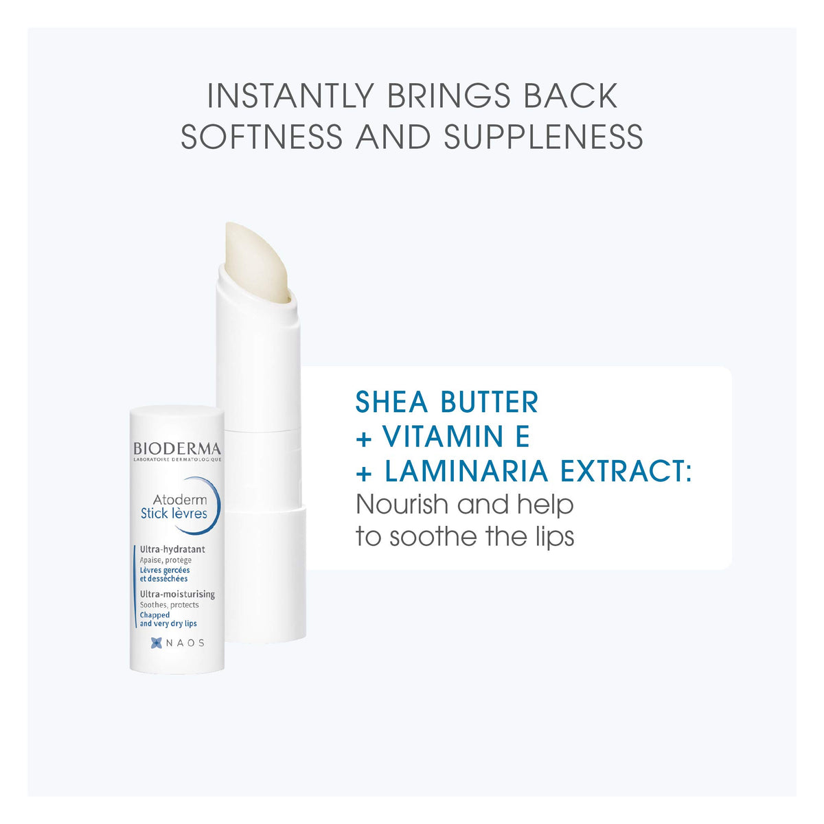 Bioderma Atoderm lip stick texture close-up showing smooth hydrating finish