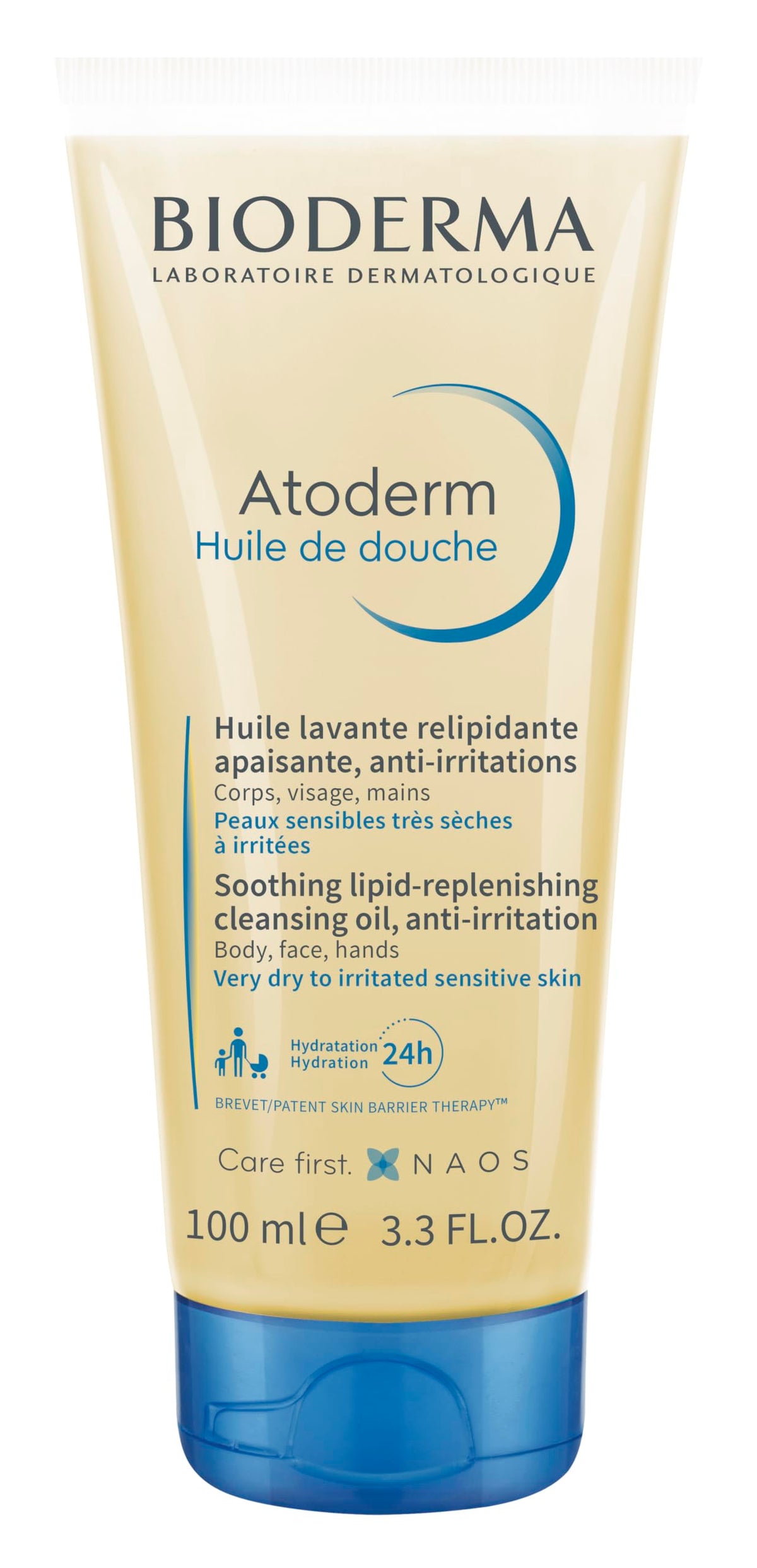 Bioderma atoderm shower oil front packaging showing compact bottle and label benefit