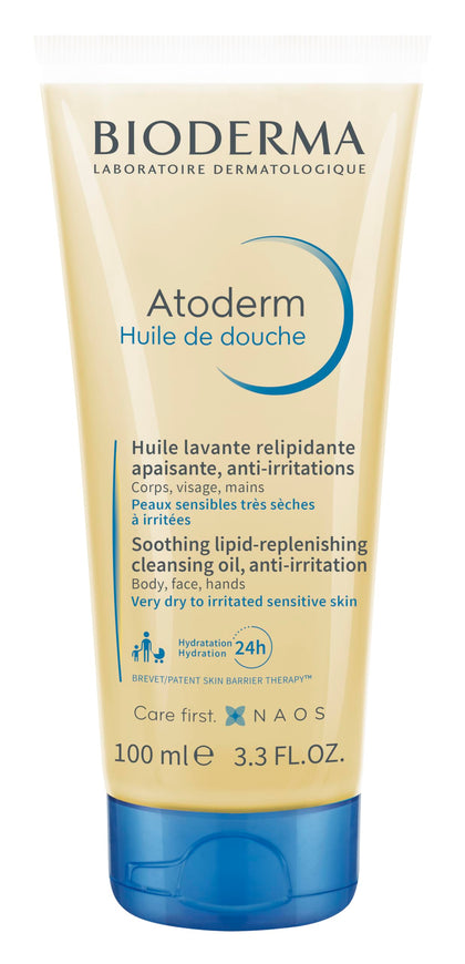 Bioderma atoderm shower oil front packaging showing compact bottle and label benefit